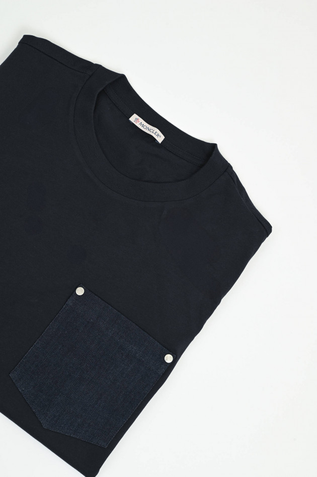 Moncler Kurzarmshirt mit Denim-Detail in Schwarz