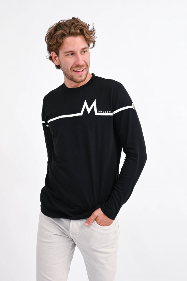 Moncler Langarm Shirt mit Logo-Print in Schwarz