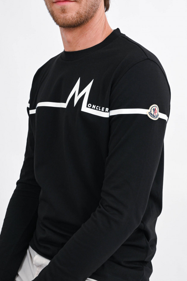 Moncler Langarm Shirt mit Logo-Print in Schwarz