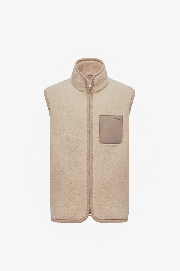 Moncler Teddy-Weste mit aufgesetzter Tasche in Beige
