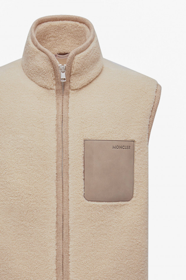 Moncler Teddy-Weste mit aufgesetzter Tasche in Beige