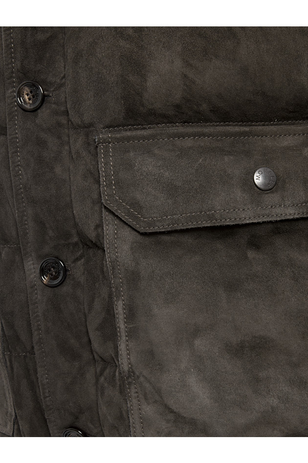 Moncler Wolljacke mit Lederbesatz Grau/Braun