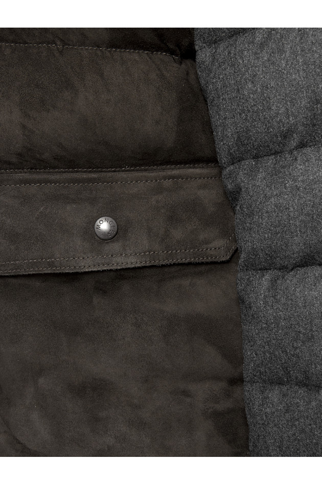 Moncler Wolljacke mit Lederbesatz Grau/Braun