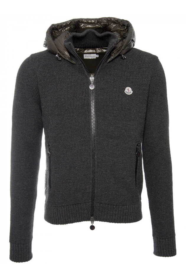 Moncler Strick/Daunenjacke im Materialmix Anthrazit/Oliv