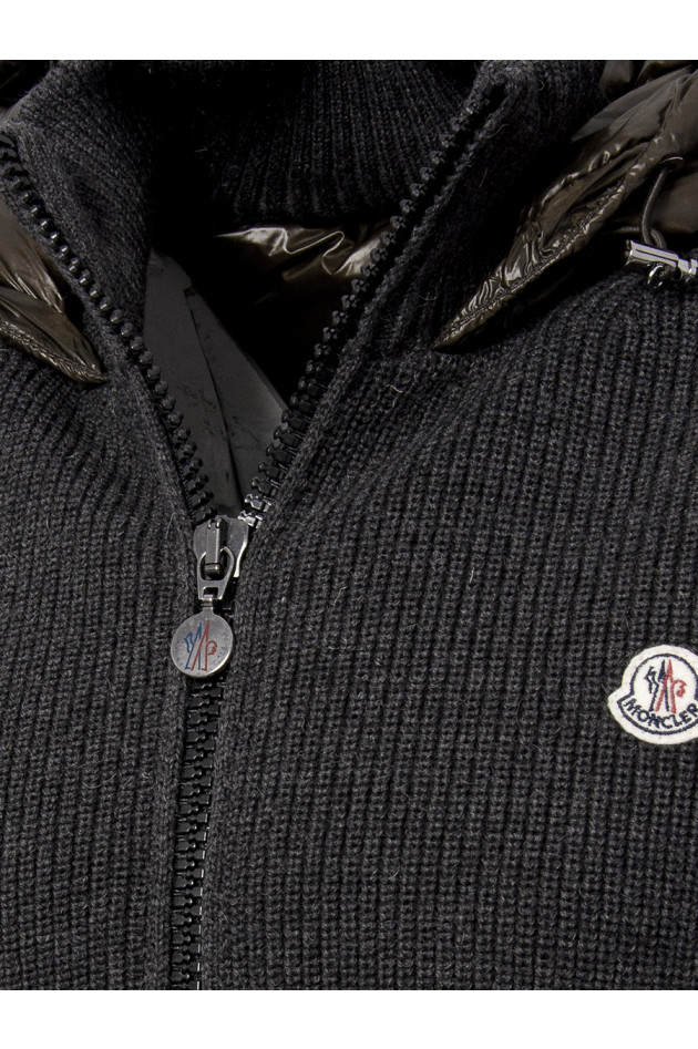 Moncler Strick/Daunenjacke im Materialmix Anthrazit/Oliv