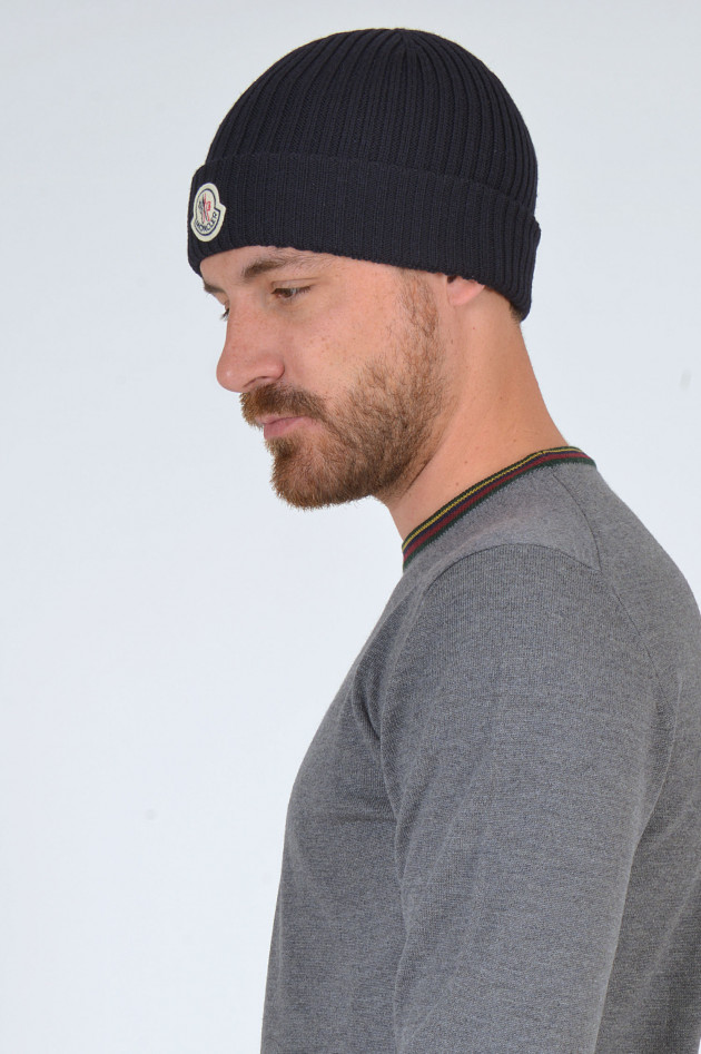 Moncler Rippstrickmütze in Navy