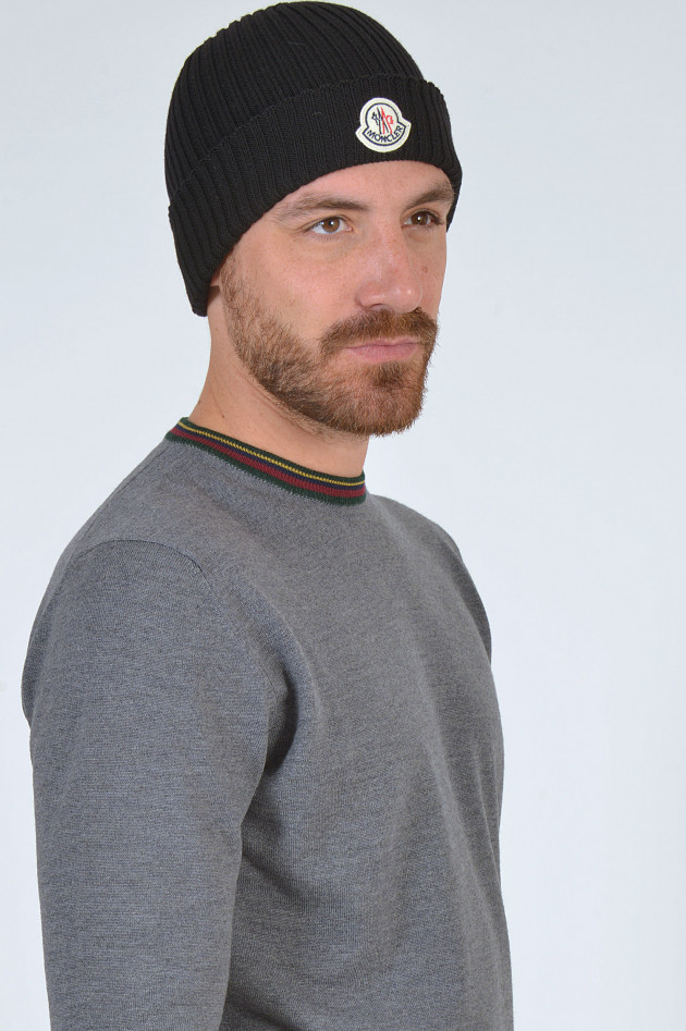 Moncler Rippstrickmütze in Schwarz