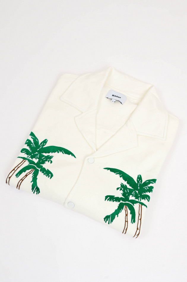 Nikben Overshirt mit gestickten Palmen in Weiß/Grün