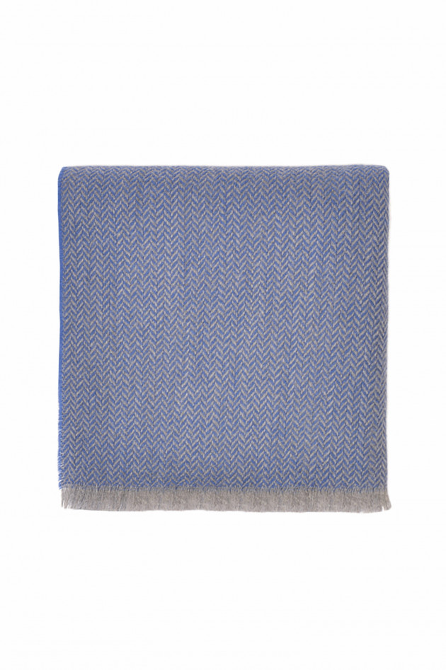 Pelo Schal mit Fischgrätenmuster in Blau/Grau