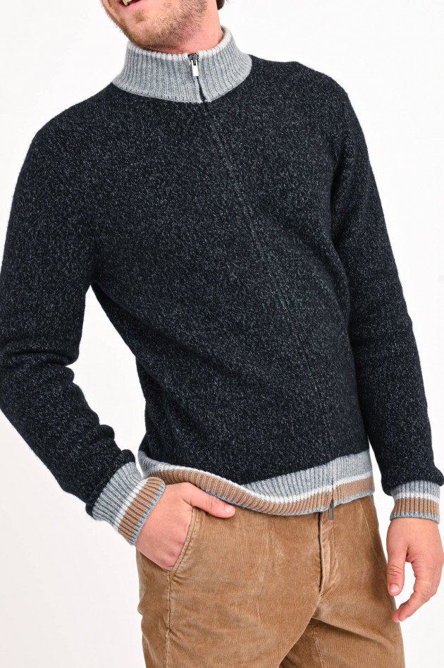 Peserico Melierte Strickjacke mit Cashmere in Anthrazit