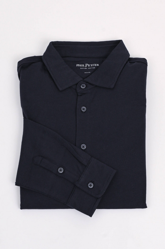 Phil Petter Langarm Poloshirt  in Navy