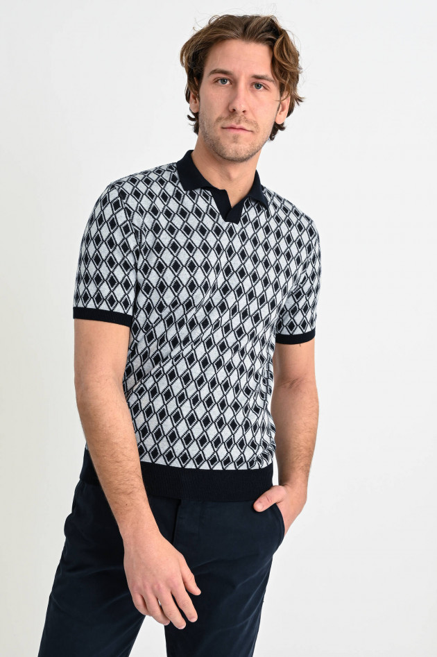 Phil Petter Gemustertes Strick-Polo in Navy/Natur