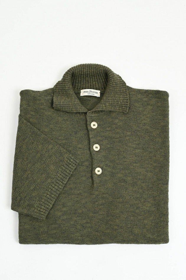 Phil Petter Polo-Shirt aus Baumwoll-Leinen-Mix in Khaki