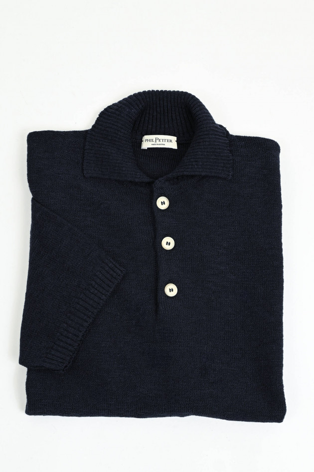 Phil Petter Polo-Shirt aus Baumwoll-Leinen-Mix in Navy