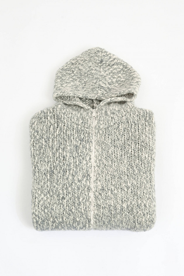 Phil Petter Hoodie aus Grobstrick in Grau/Weiß-Melange