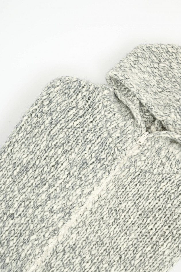 Phil Petter Hoodie aus Grobstrick in Grau/Weiß-Melange
