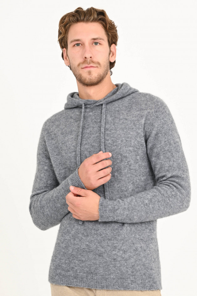 Roberto Collina Hoodie aus Kaschmir-Seiden-Mix in Grau