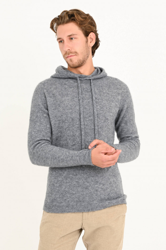 Roberto Collina Hoodie aus Kaschmir-Seiden-Mix in Grau