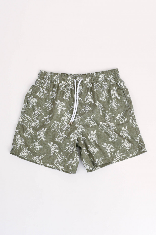 Rosi Collection Badehose mit Schildkröten-Print in Oliv/Weiß