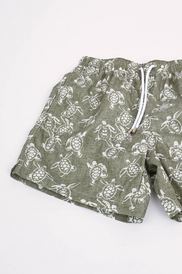 Rosi Collection Badehose mit Schildkröten-Print in Oliv/Weiß