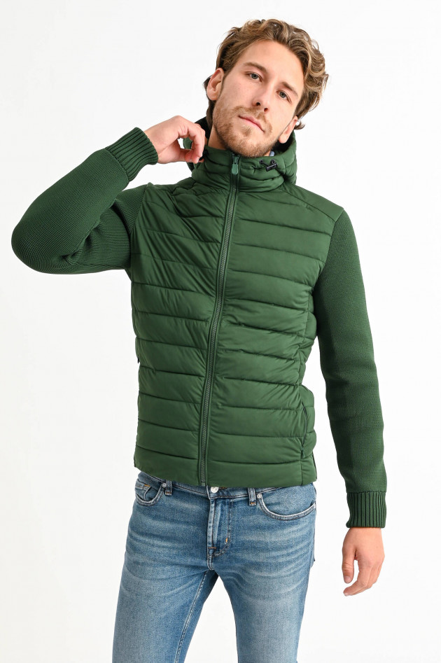 Save the duck Strickjacke mit Stepp-EInsatz in Piniengrün