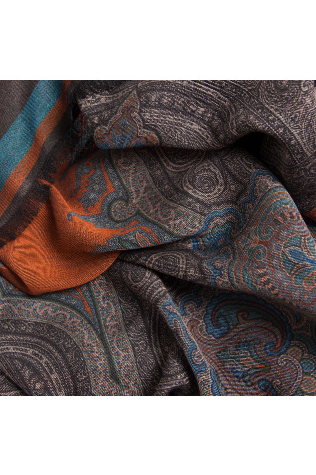 Etro Schal in Schwarz/Cognac gemustert
