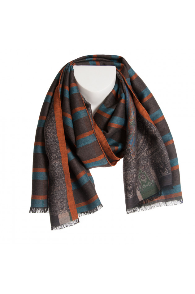 Etro Schal in Schwarz/Cognac gemustert