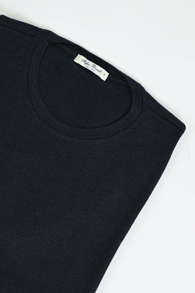 Stefan Brandt T-Shirt aus Leinen-Mix in Marine