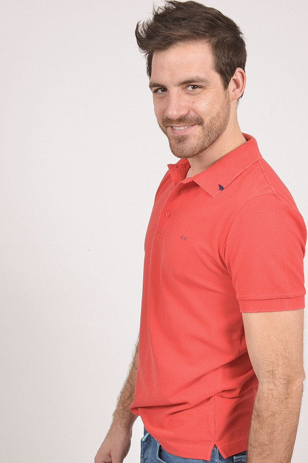 Sun68  Poloshirt im Vintage - Look in Rot