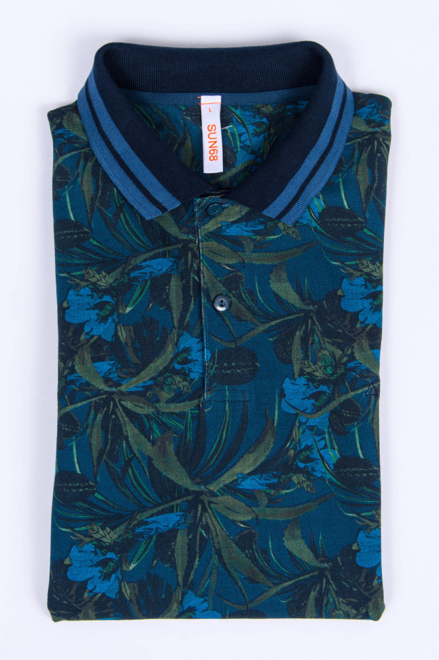 Sun68  Poloshirt im tropischen Design in Blau/Grün