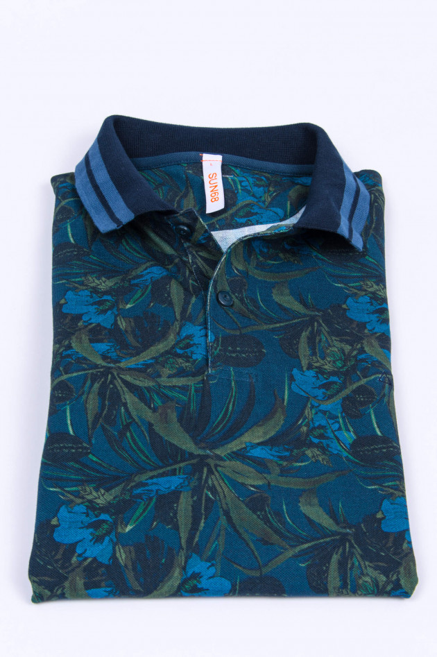 Sun68  Poloshirt im tropischen Design in Blau/Grün