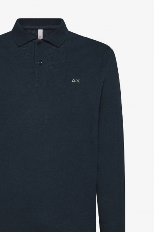 Sun68  Langarm-Polo aus Leinen-Baumwoll-Mix in Navy