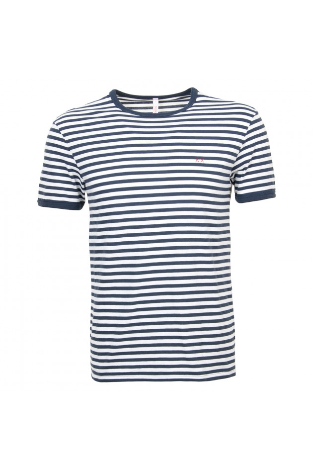 Sun68  Baumwollshirt in Blau/Weiß gestreift