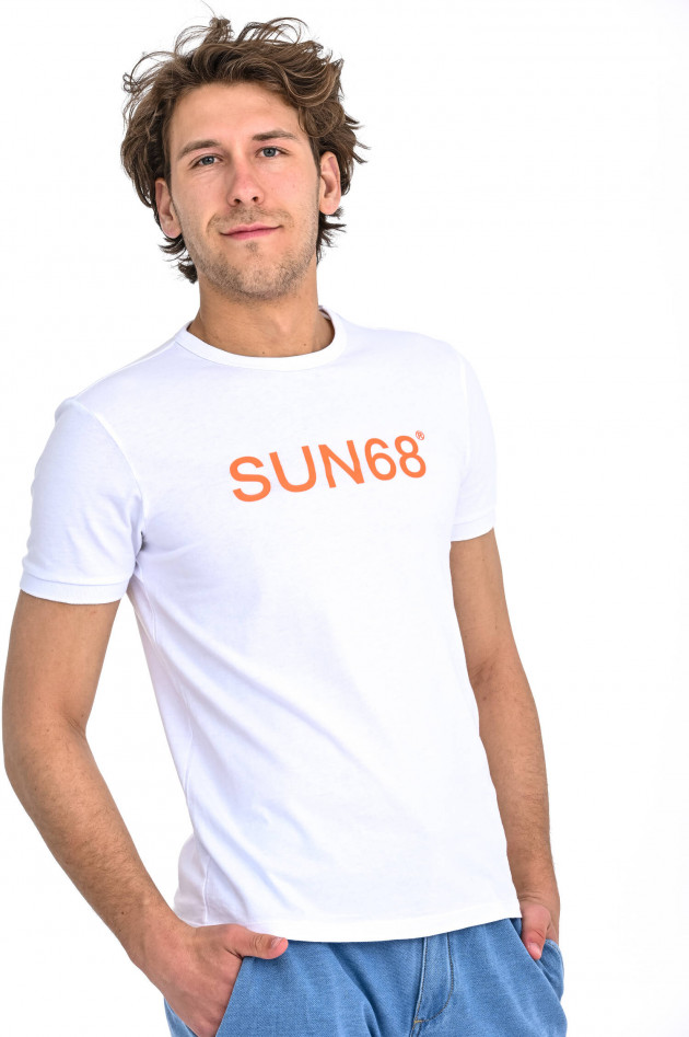 Sun68  T-Shirt mit Label-Print in Weiß/Orange