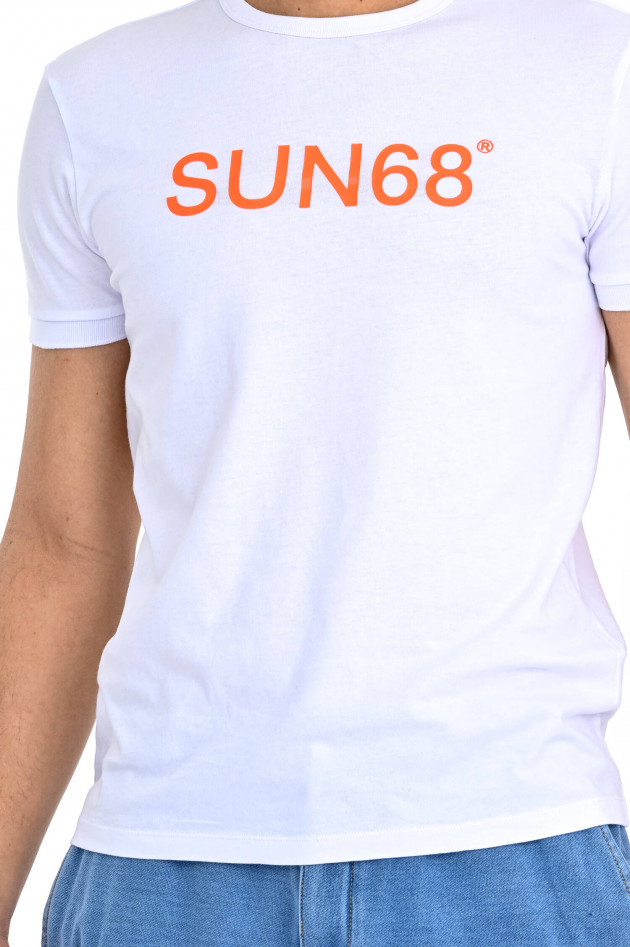 Sun68  T-Shirt mit Label-Print in Weiß/Orange