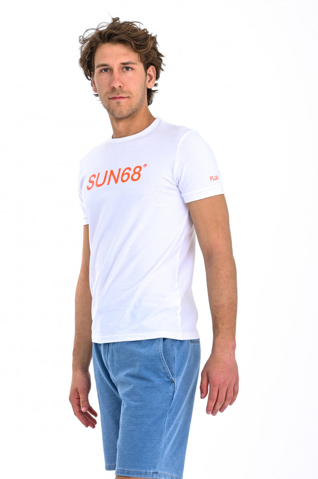 Sun68  T-Shirt mit Label-Print in Weiß/Orange