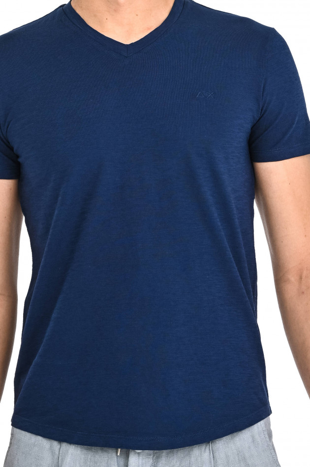 Sun68  T-Shirt mit V-Neck in Navy