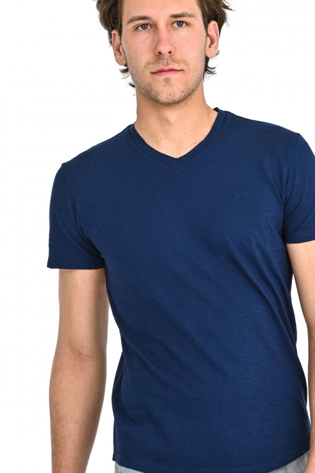 Sun68  T-Shirt mit V-Neck in Navy