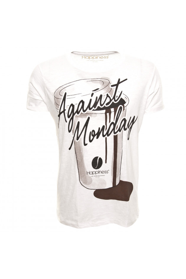 Happiness T-Shirt Against Monday in Weiß