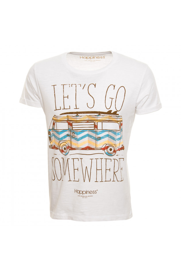 Happiness T-Shirt Lets Go Somewhere in Weiß