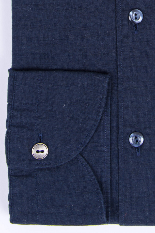 Tintoria Mattei 954 Hemd mit Rippsband-Details in Navy