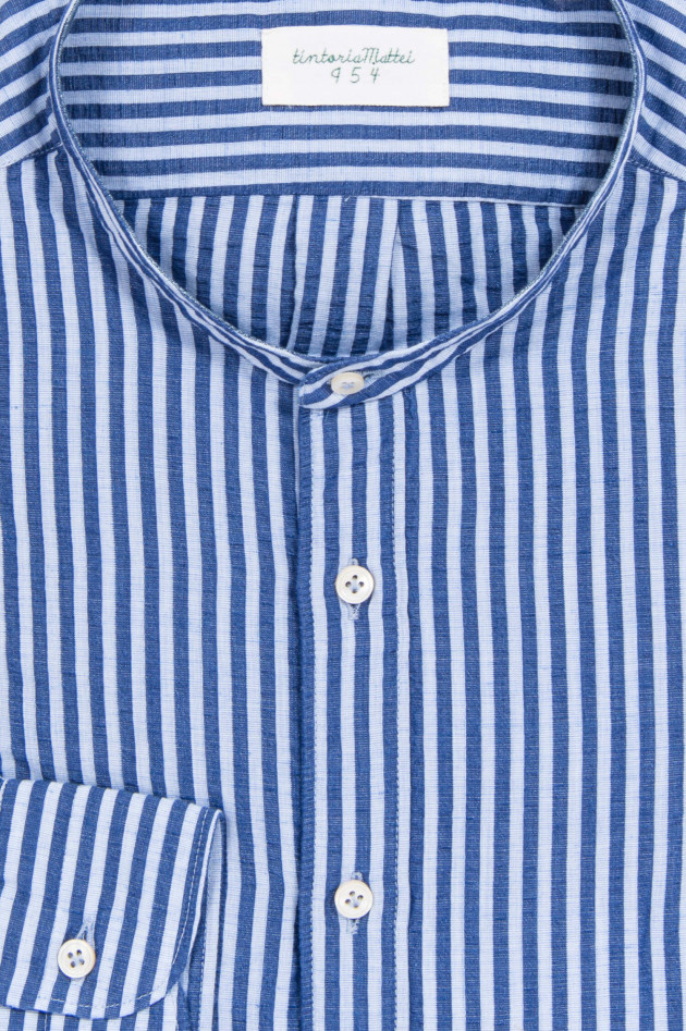 Tintoria Mattei 954 Hemd in Hellblau/Navy gestreift