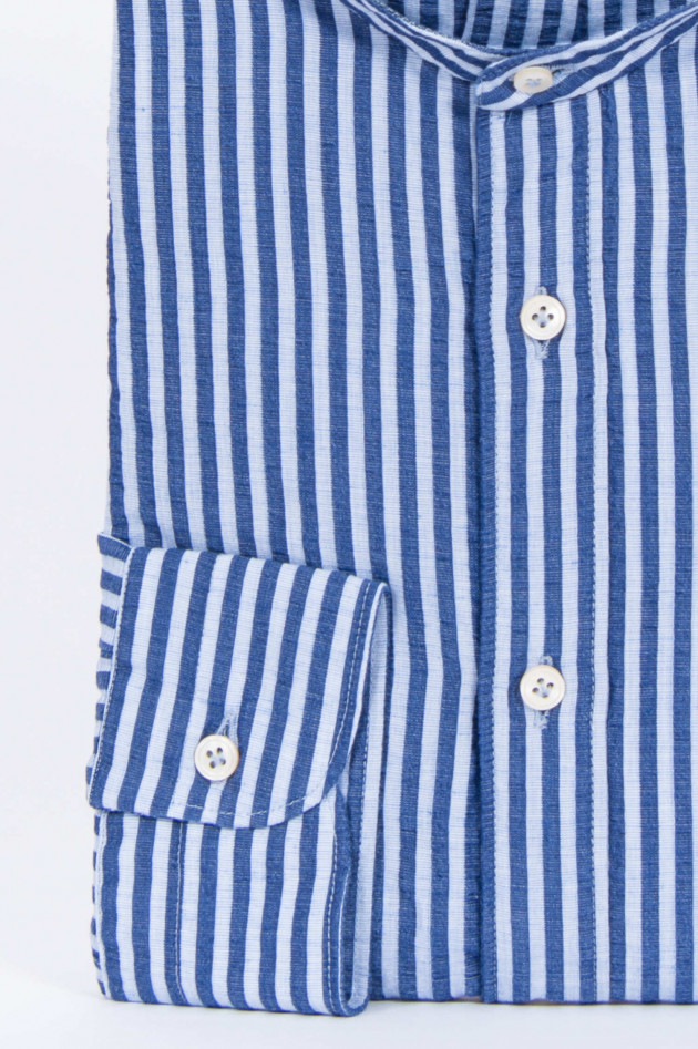 Tintoria Mattei 954 Hemd in Hellblau/Navy gestreift