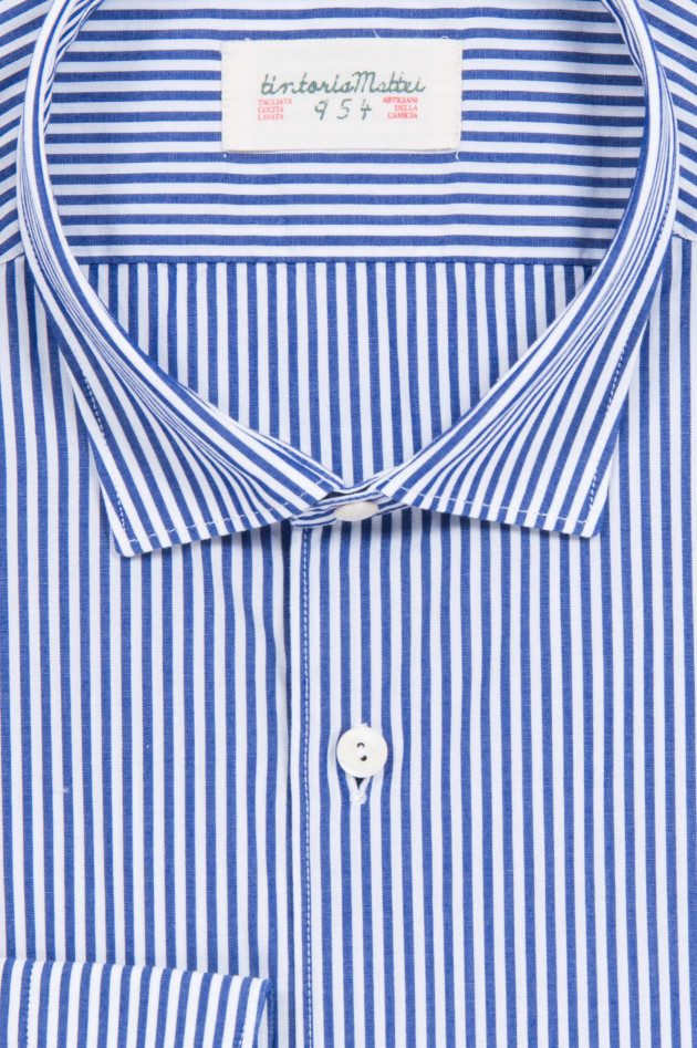 Tintoria Mattei 954 Baumwollhemd in Blau/Weiß gestreift