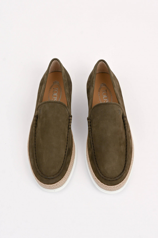 Tod's Slipper-Loafer aus Veloursleder in Oliv