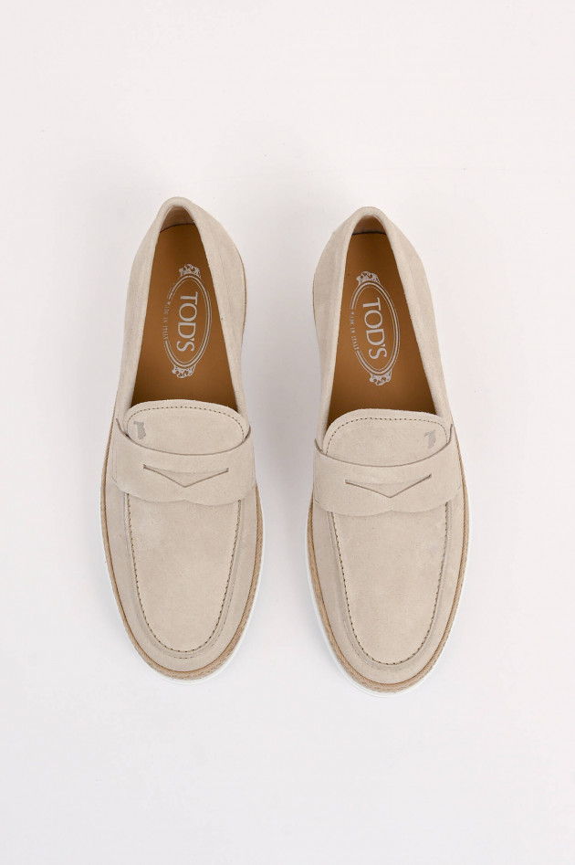 Tod's Slipper-Loafer aus Veloursleder in Greige