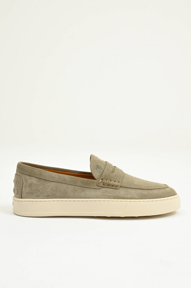 Tod's  Slipper-Loafer aus Veloursleder in Taupe