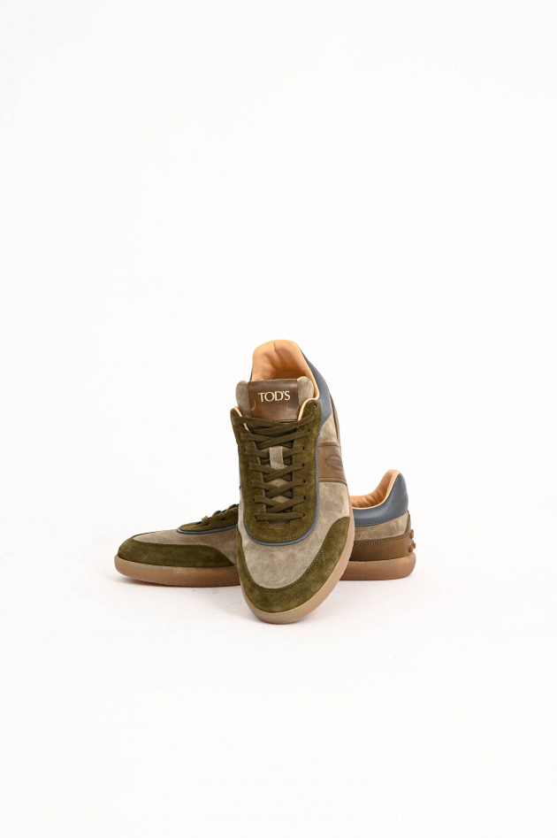 Tod's Tabs Sneaker aus Veloursleder in Oliv/Grau/Braun