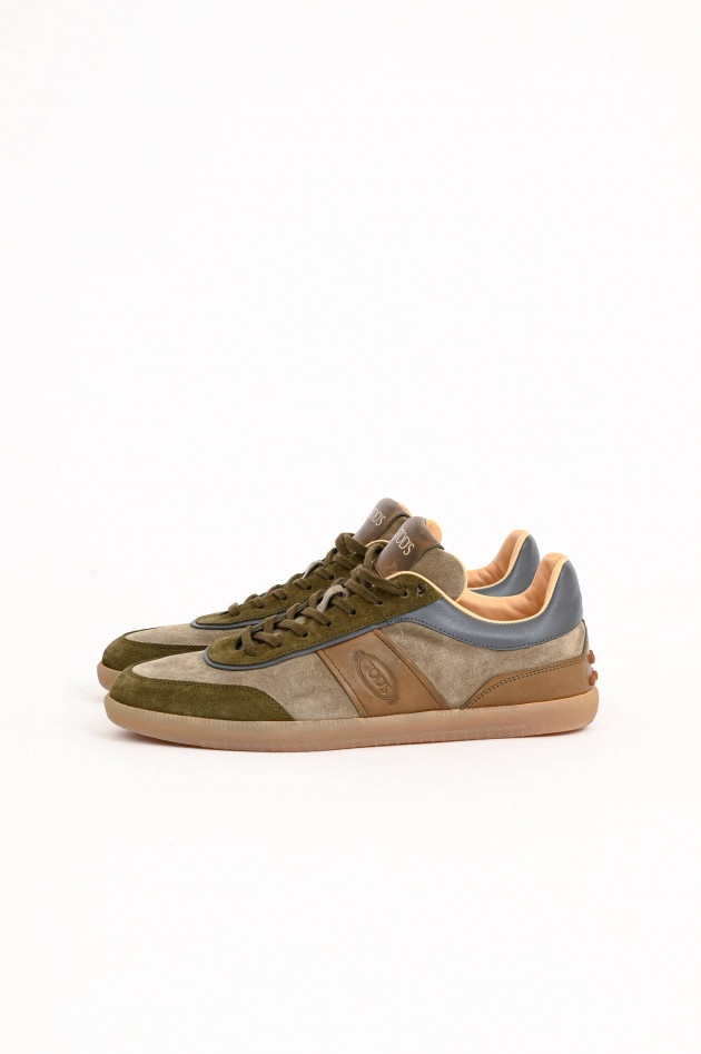 Tod's Tabs Sneaker aus Veloursleder in Oliv/Grau/Braun