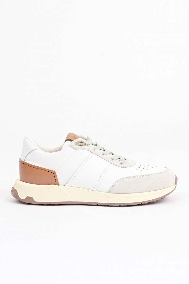 Tod's Sneakers aus Material-Mix in Weiß/Hellgrau/Braun